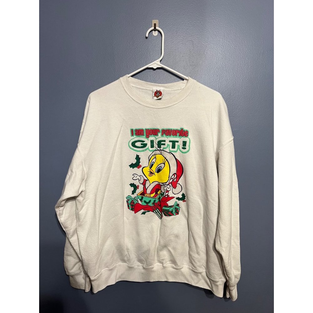 Vintage Looney Tunes Tweety Bird Glitter Christmas Sweatshirt Women's Size Med